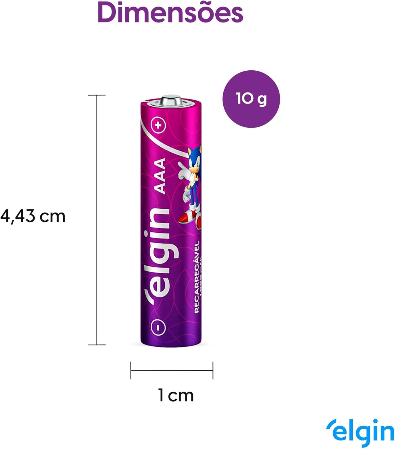 Pilha recarregável AAA 1000mAh Elgin com 4 unidades Palito: imagem adicional