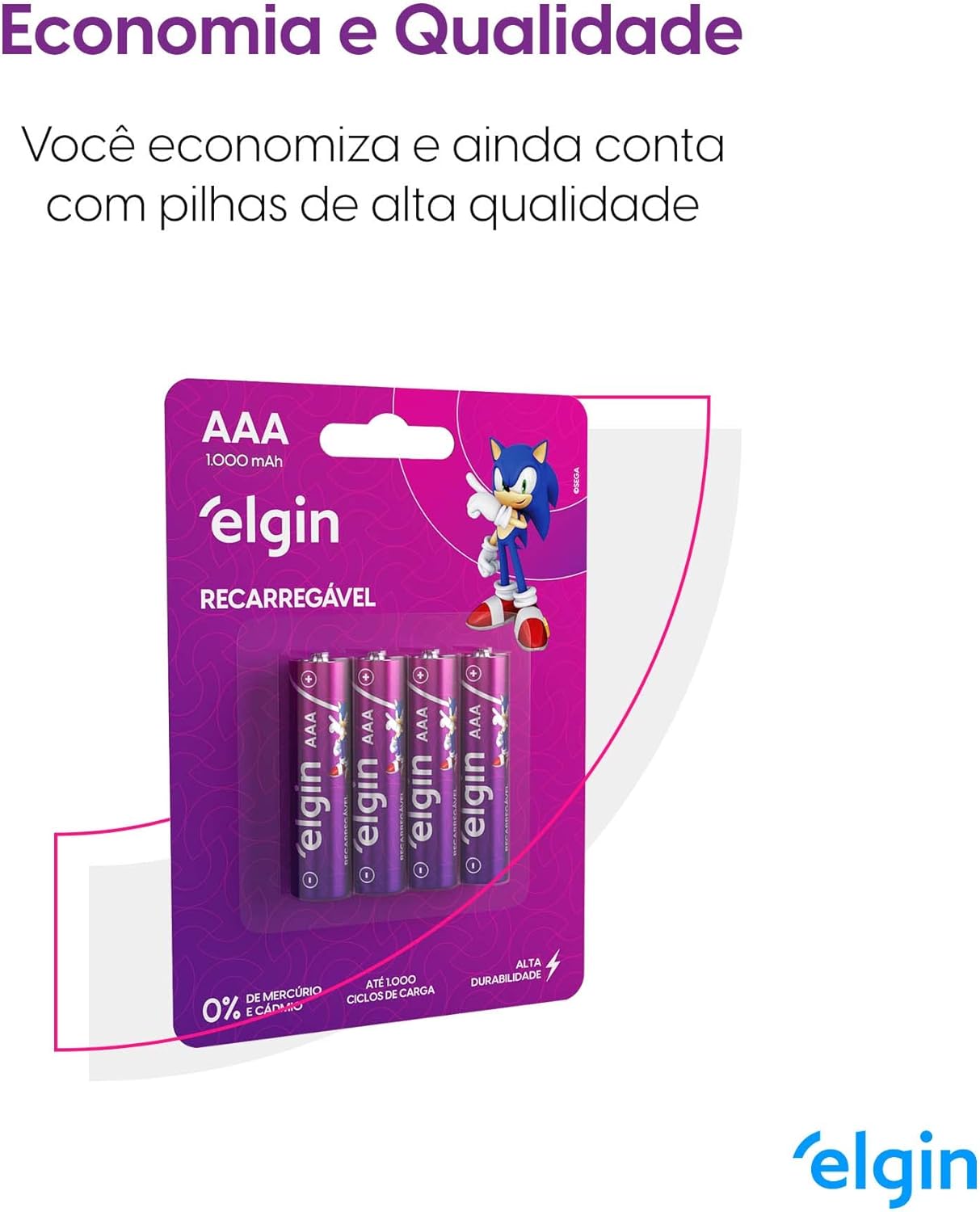 Pilha recarregável AAA 1000mAh Elgin com 4 unidades Palito: imagem adicional