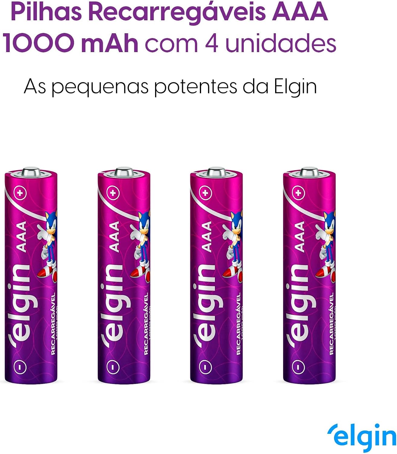 Pilha recarregável AAA 1000mAh Elgin com 4 unidades Palito: imagem adicional