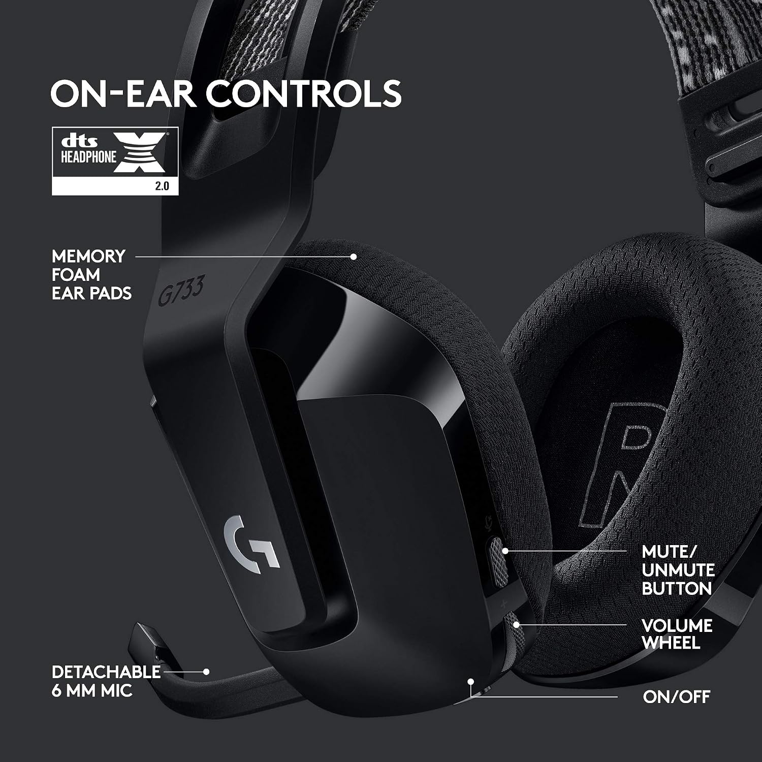 Headset Gamer Sem Fio Logitech G733 7.1 Dolby Surround com Tecnologia Blue VO!CE, RGB LIGHTSYNC, Drivers de Áudio Avançados e Bateria Recarregável para PC e PlayStation - Preto: imagem adicional