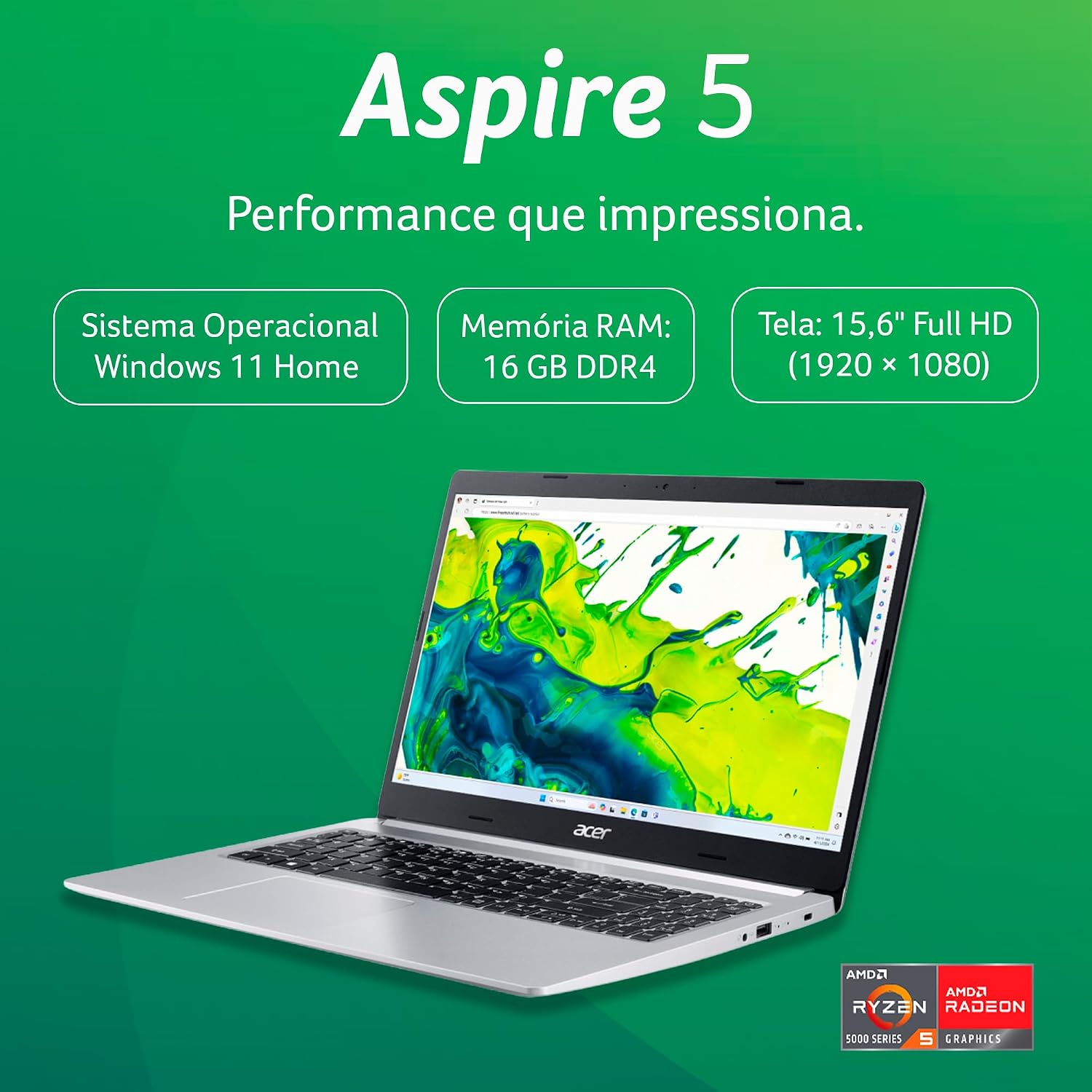 Acer Aspire 5 Notebook 15.6" AMD Ryzen 5 512GB SSD 16GB: imagem adicional