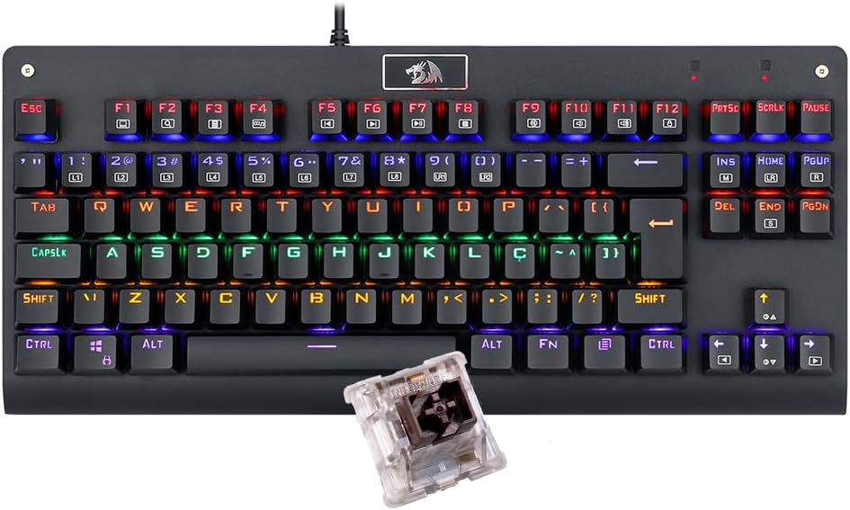 Teclado Mecânico Redragon Dark Avenger Preto Iluminação Rainbow Switch Marrom USB-A K568R: imagem adicional