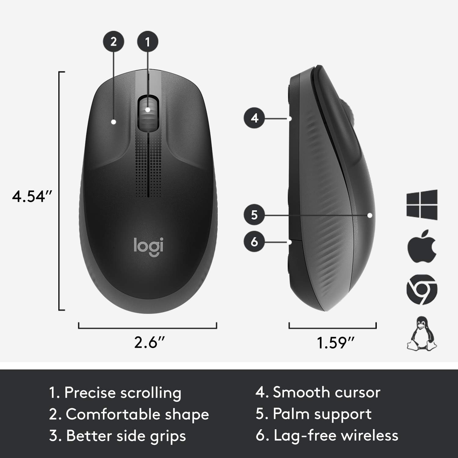 Mouse sem fio Logitech M190 com Design Ambidestro de Tamanho Padrão, Conexão USB e Pilha Inclusa - Cinza: imagem adicional