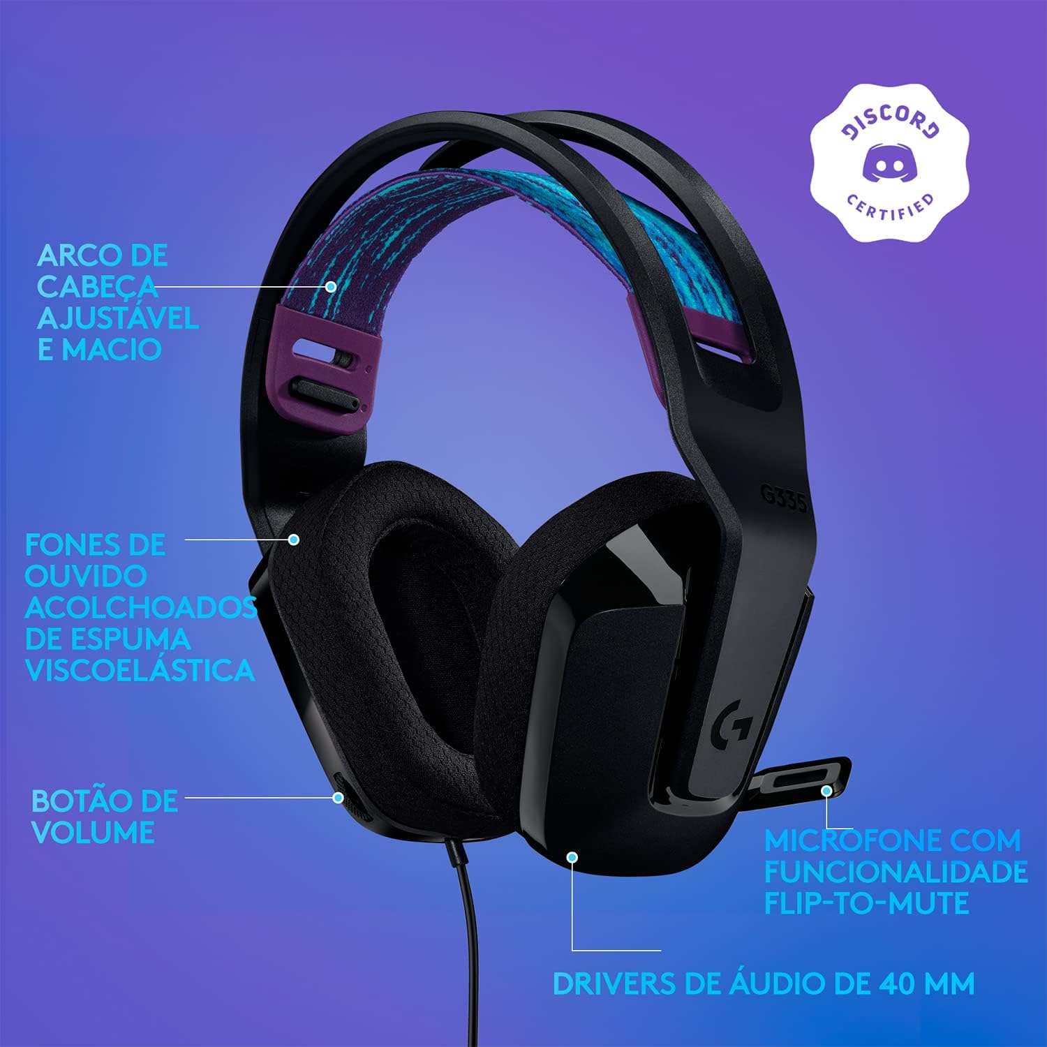 Headset Gamer Logitech G335 com Almofadas com Espuma de Memória, Design Leve e Conexão 3,5mm para PC, PlayStation, Xbox, Nintendo Switch e Mobile - Preto: imagem principal