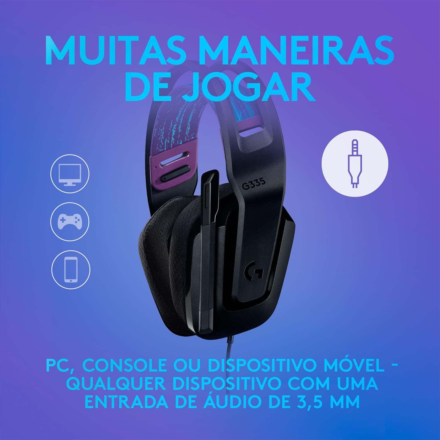 Headset Gamer Logitech G335 com Almofadas com Espuma de Memória, Design Leve e Conexão 3,5mm para PC, PlayStation, Xbox, Nintendo Switch e Mobile - Preto: imagem adicional