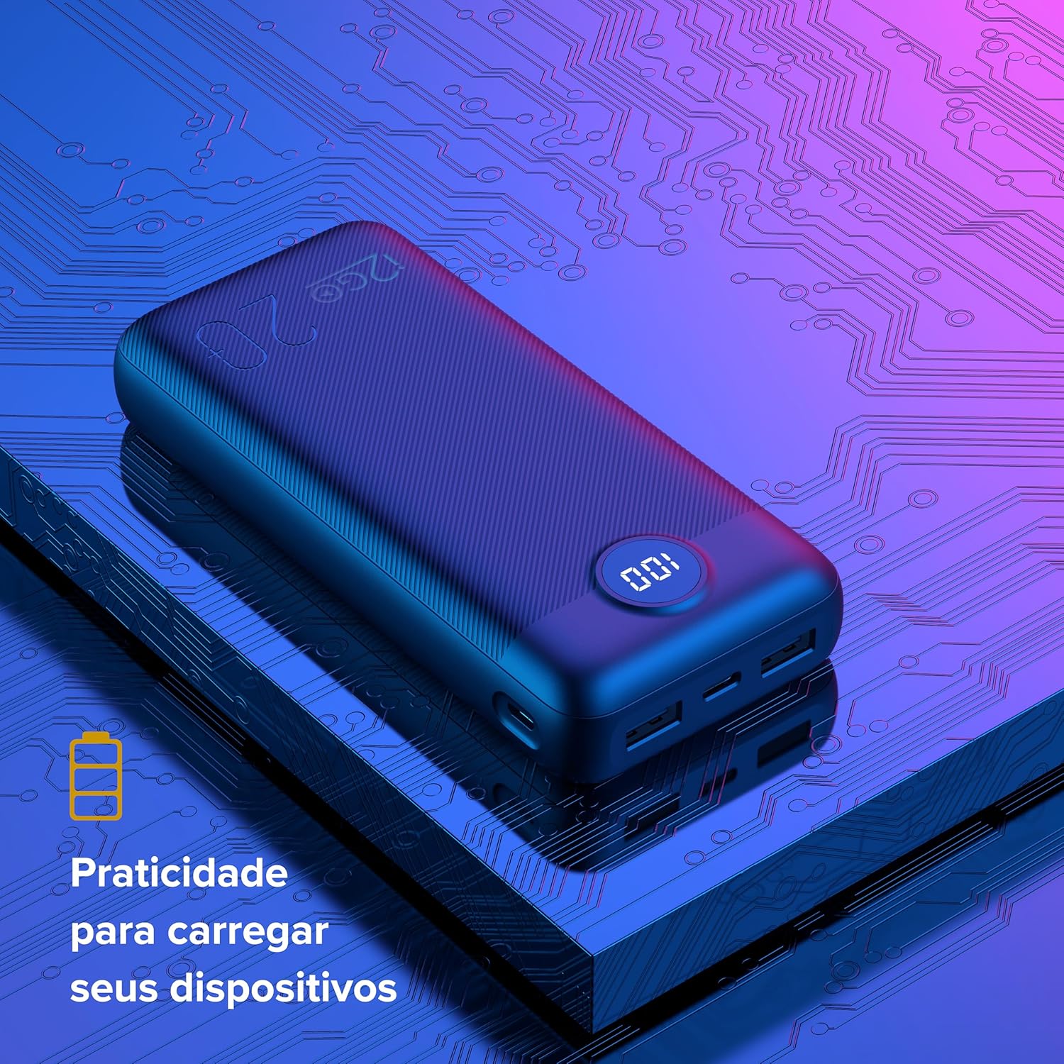 I2GO, Carregador Portátil (Power Bank) Ultra Rápido 20000mAh, Power Delivery 20W, 2 Saídas USB + 1 Saída/Entrada USB-C, Preto, i2GO PRO: imagem adicional