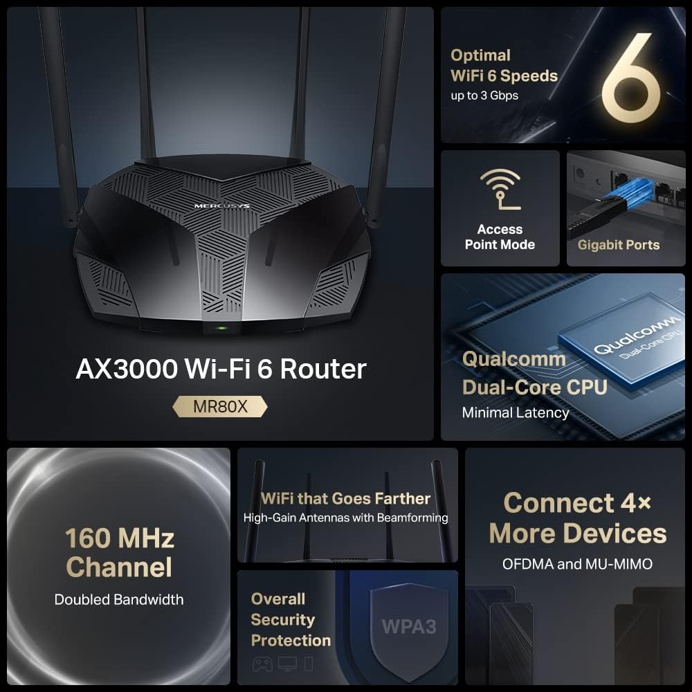 Roteador Mercusys MR80X WI-FI 6 Gigabit Dual BAND Easymesh AX3000 - MCS0043: imagem adicional