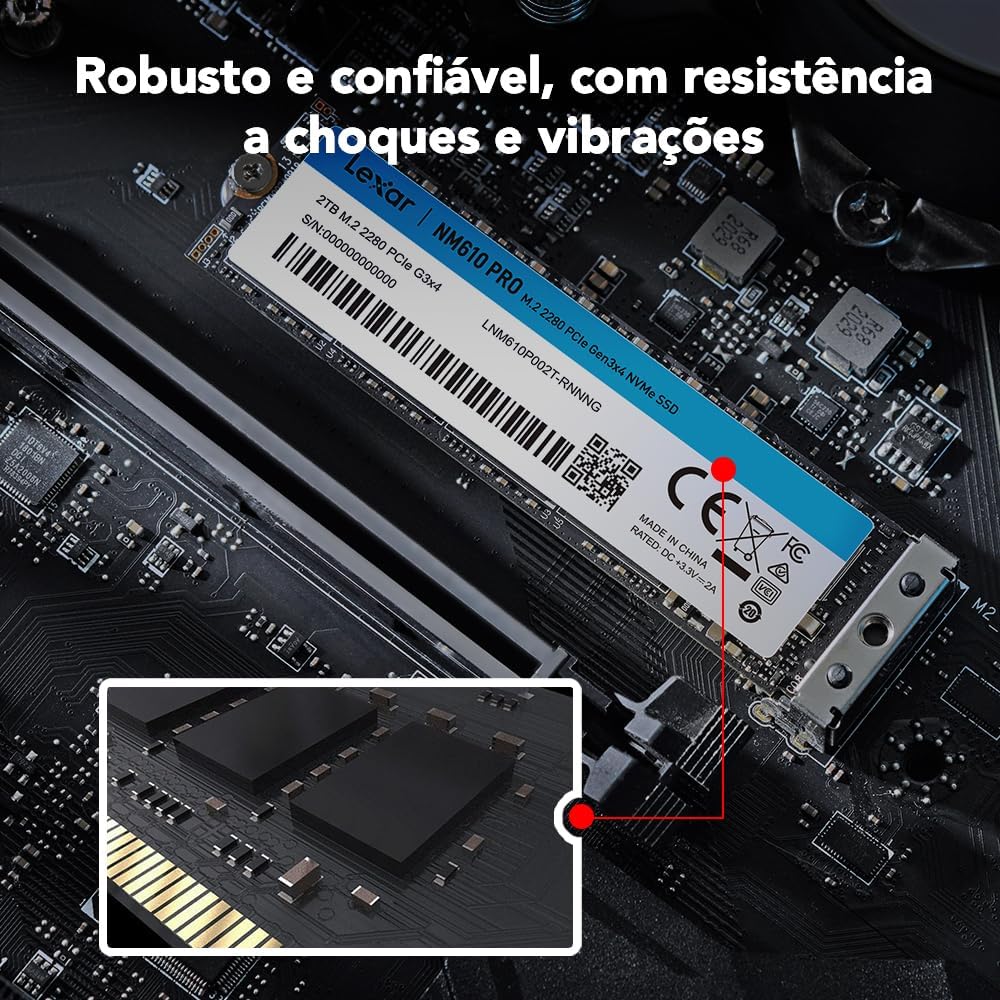 Lexar Disco SSD NM610 Pro 500Gb - NVMe PCIe 3.0 M.2 Tipo 2280 - Leitura até 3300 MB/s e Escrita até 1700Mb/: imagem principal