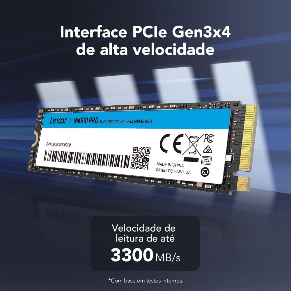 Lexar Disco SSD NM610 Pro 500Gb - NVMe PCIe 3.0 M.2 Tipo 2280 - Leitura até 3300 MB/s e Escrita até 1700Mb/: imagem adicional