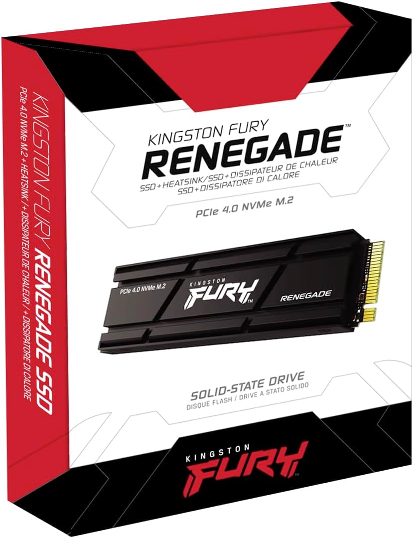 Kingston SSD interno para jogos Fury Renegade PCIe Gen 4.0 NVMe M.2 de 1 TB com dissipador de calor | Pronto para PS5 | Até 7300 MB/s | SFYRSK/1000G: imagem adicional