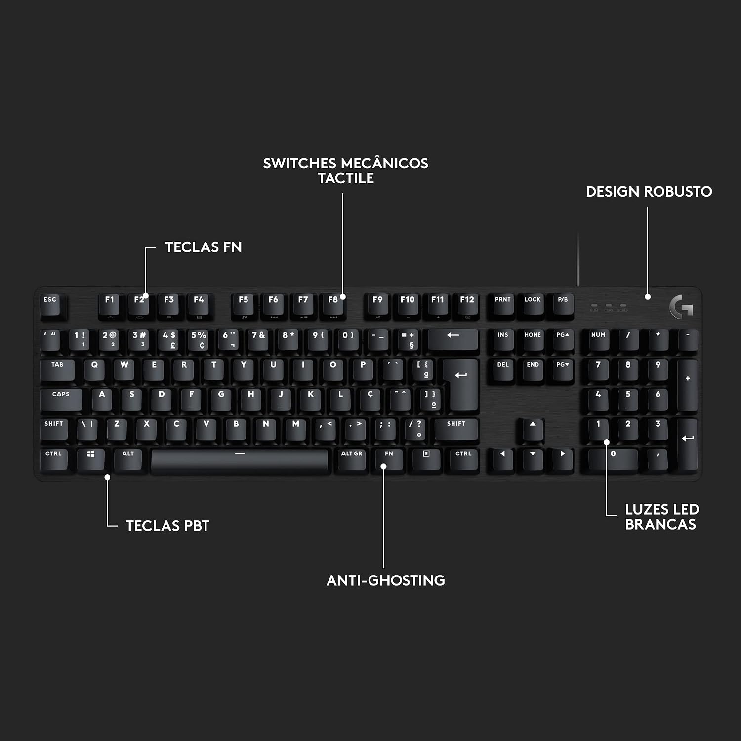 Teclado Mecânico Gamer Logitech G413 SE com Layout ABNT2, Iluminação Branca e Teclas Mecânicas Tactile, Anti-ghosting, Compatível com Windows, macOS - Preto: imagem adicional