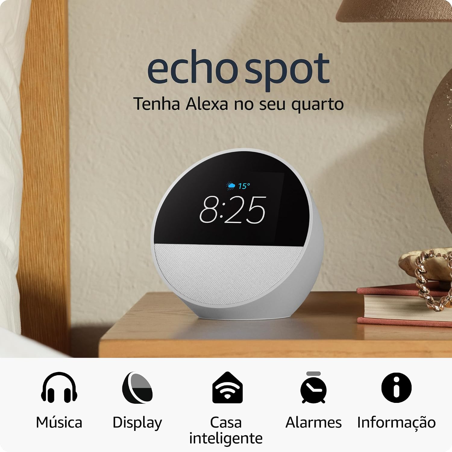 Echo Spot com Alexa (Geração mais recente) | Despertador inteligente com som vibrante | Cor Branca, com Acesso Antecipado à Alexa+: imagem adicional
