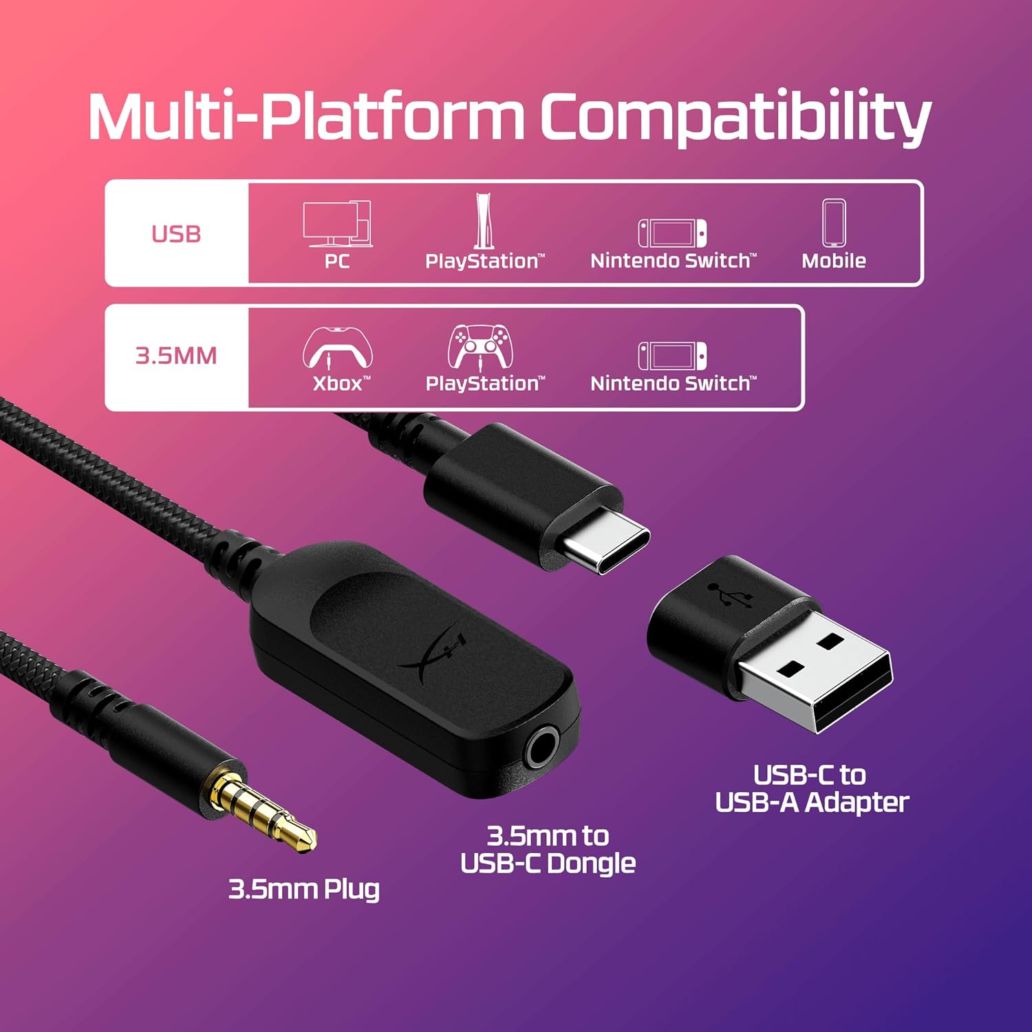 Headset Gamer HyperX Cloud III – Compatível com PC, PS5, Xbox Series X|S, Drivers Angulados de 53mm, Áudio DTS, Microfone de 10 mm, USB-C, USB-A, Fio de 3,5 mm, Vermelho e Preto (727A9AA): imagem adicional