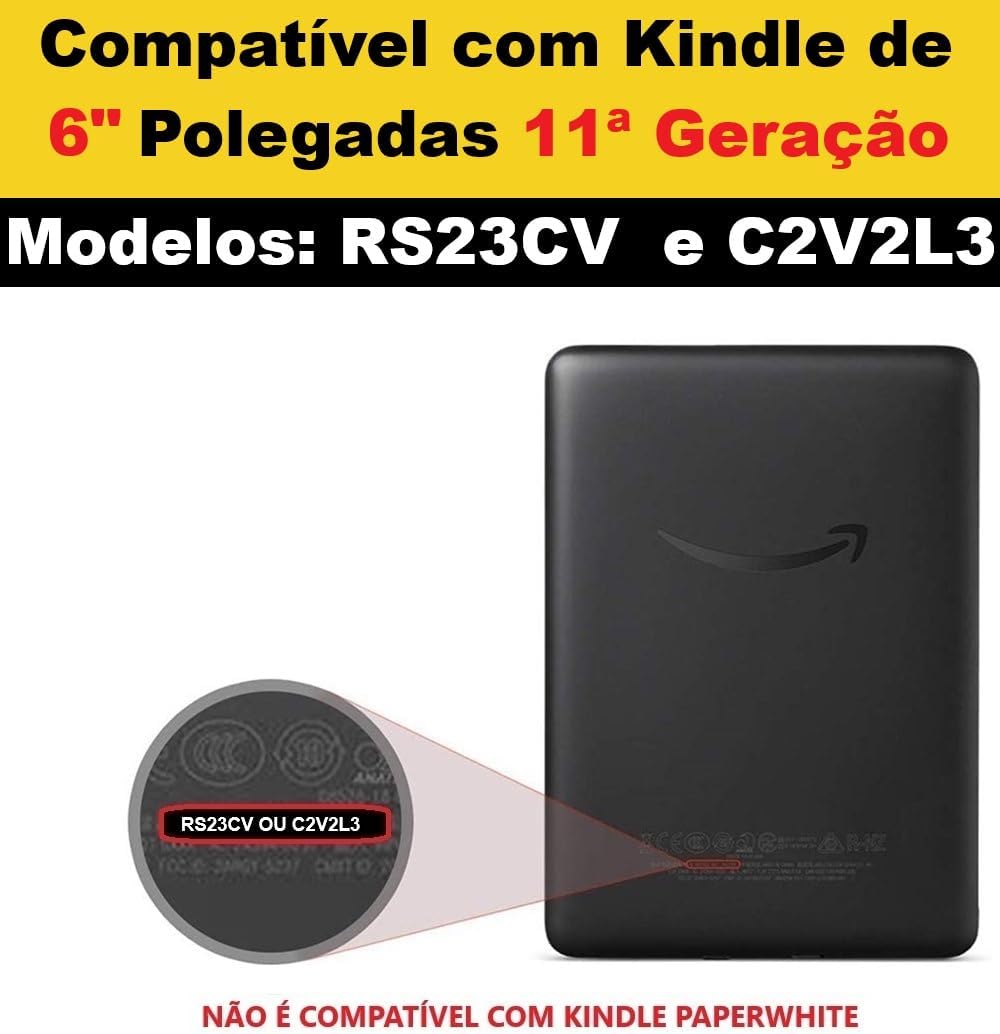 Capa + Caneta Novo Kindle 11ª Geração 2024 e 2022 (RS23CV e C2V2L3) - Rígida Com Alça - Sistema de Hibernação - Fechamento Magnético 6 Polegadas: imagem adicional