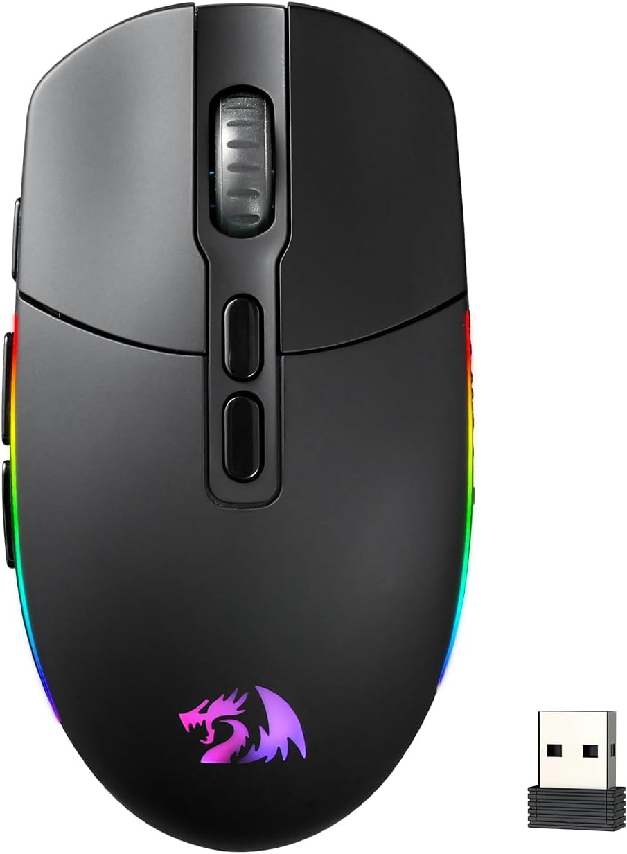Mouse Gamer Redragon Invader Pro Híbrido Sem Fio 2.4GHz Cabo Paracord USB-C Removível 10000 DPI 9 Botões Preto M719RGB-PRO: imagem principal