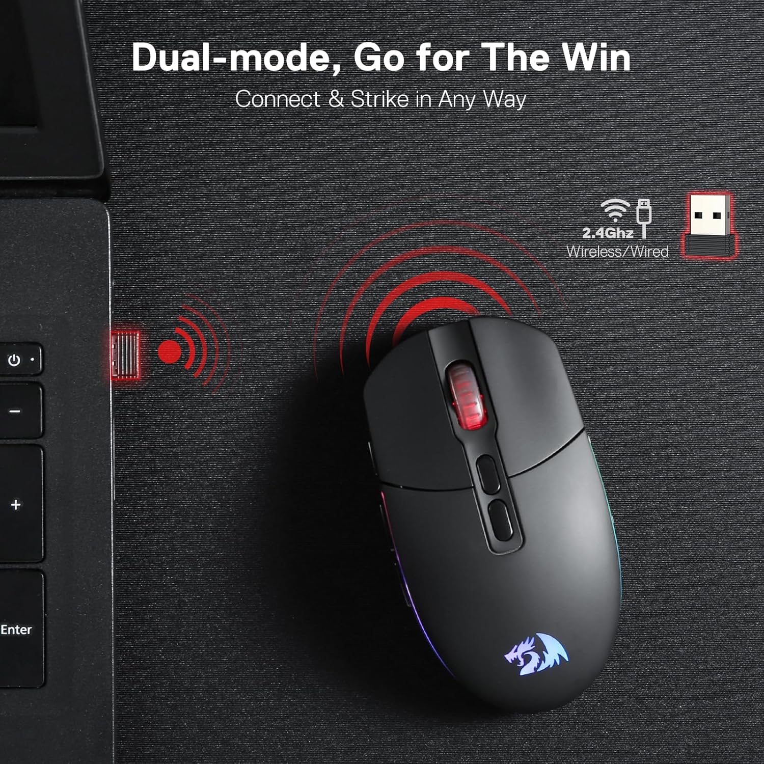 Mouse Gamer Redragon Invader Pro Híbrido Sem Fio 2.4GHz Cabo Paracord USB-C Removível 10000 DPI 9 Botões Preto M719RGB-PRO: imagem adicional