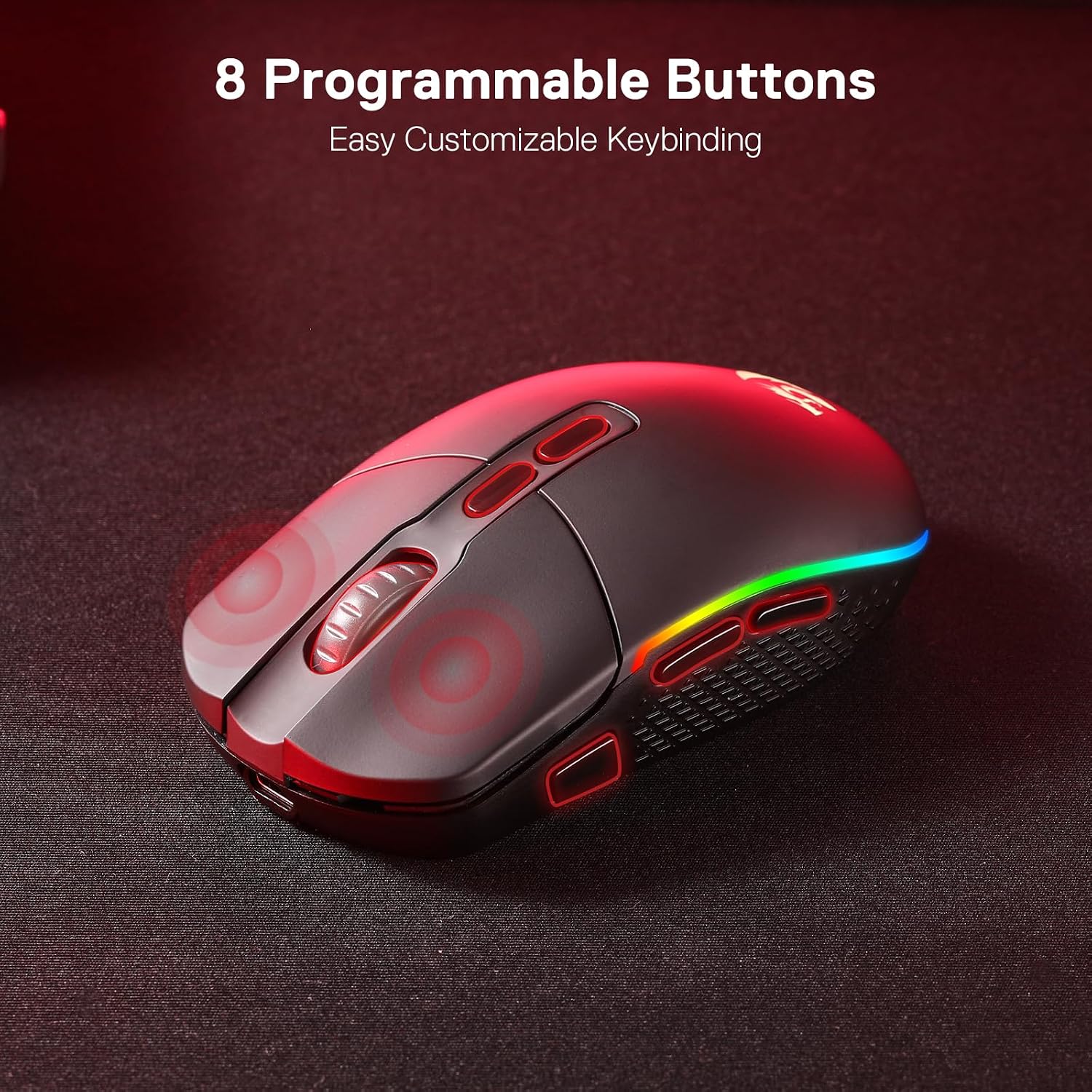 Mouse Gamer Redragon Invader Pro Híbrido Sem Fio 2.4GHz Cabo Paracord USB-C Removível 10000 DPI 9 Botões Preto M719RGB-PRO: imagem adicional
