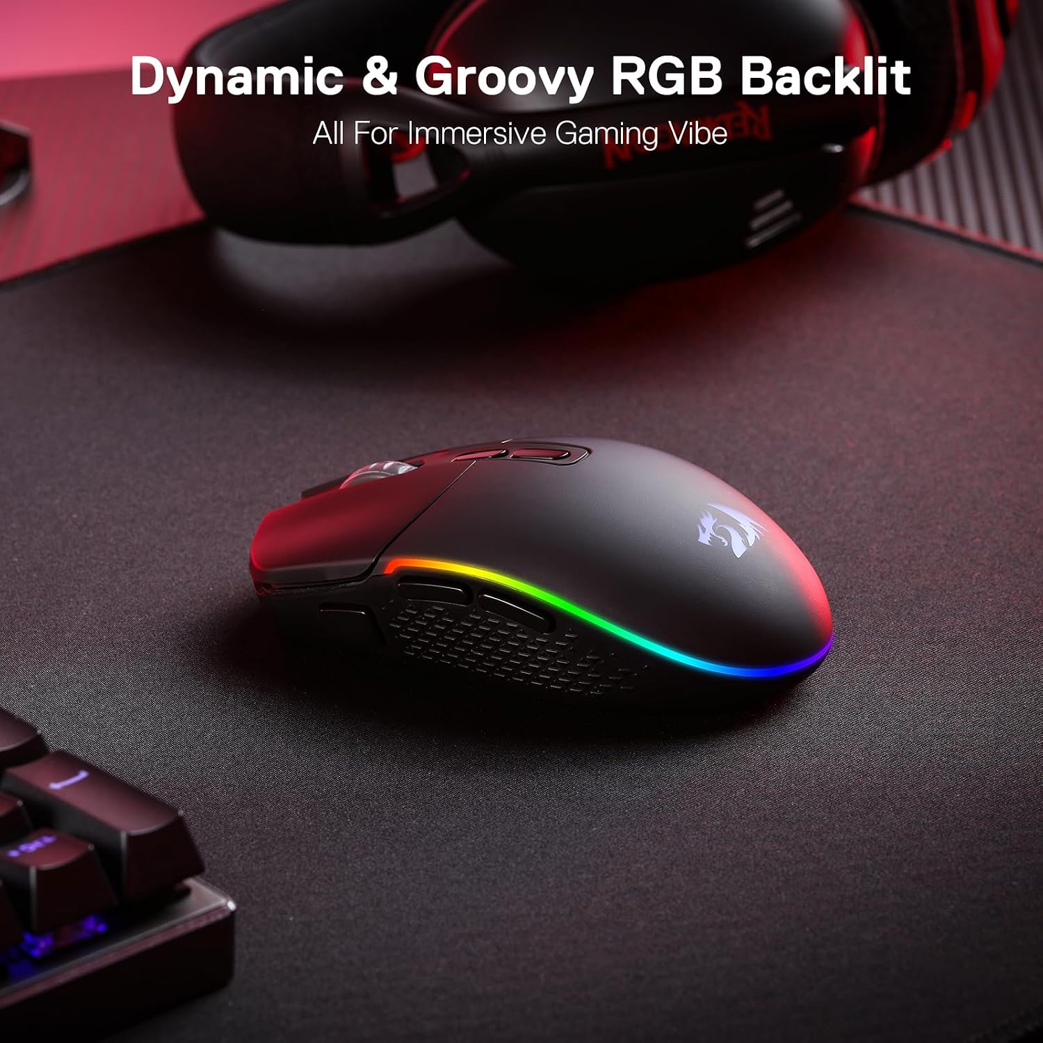 Mouse Gamer Redragon Invader Pro Híbrido Sem Fio 2.4GHz Cabo Paracord USB-C Removível 10000 DPI 9 Botões Preto M719RGB-PRO: imagem adicional