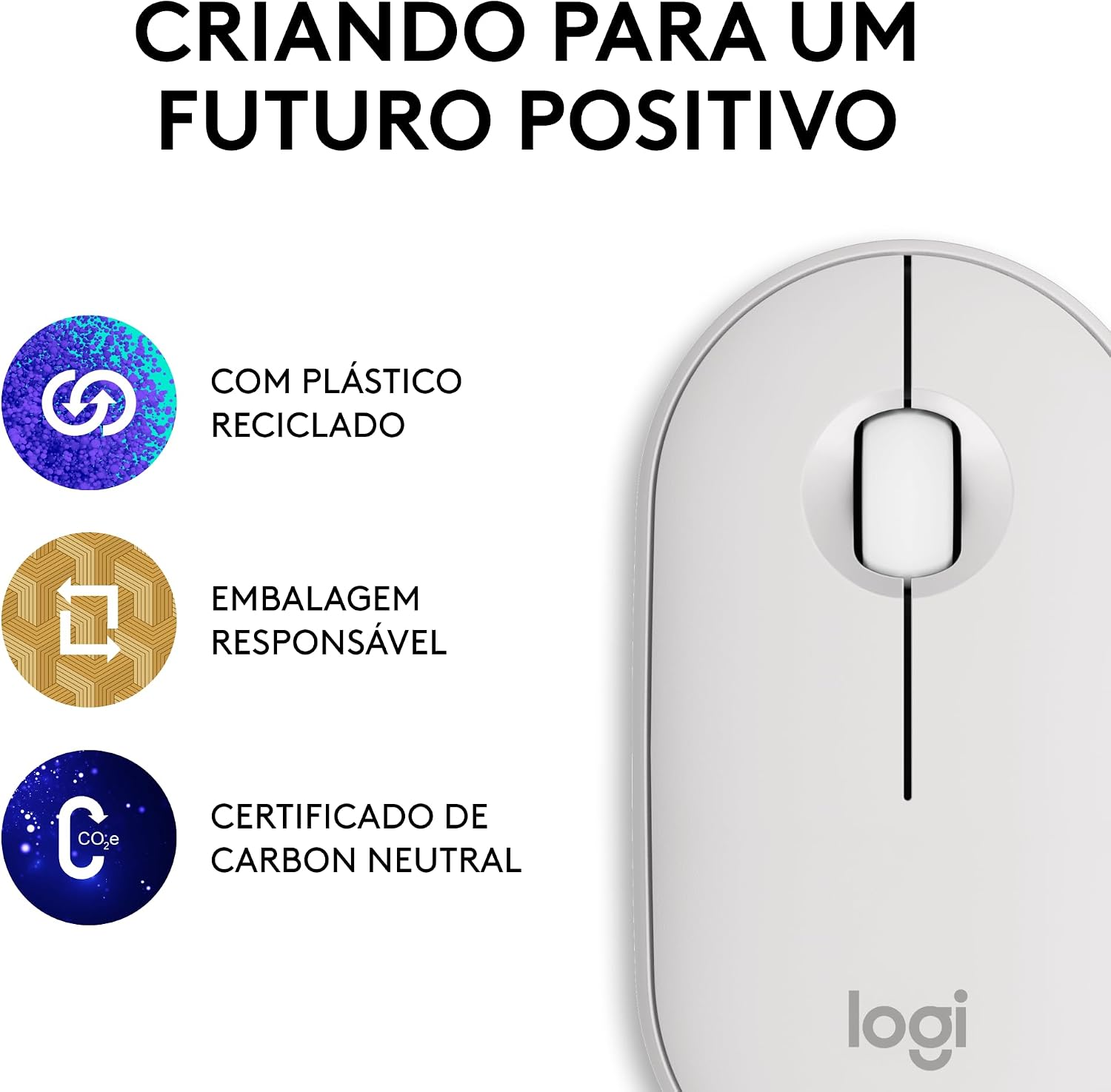 Mouse sem fio Logitech Pebble 2 M350s com Clique Silencioso, Design Slim Ambidestro, Conexão Bluetooth e Pilha Inclusa - Branco: imagem adicional