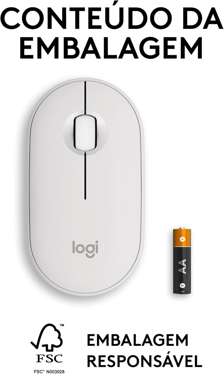 Mouse sem fio Logitech Pebble 2 M350s com Clique Silencioso, Design Slim Ambidestro, Conexão Bluetooth e Pilha Inclusa - Branco: imagem adicional