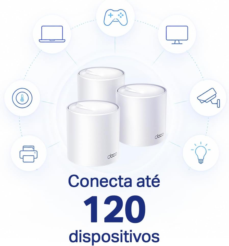 TP-Link Deco X10 (3 un.) Sistema Mesh Wi-Fi 6 para casa toda Dual Band AX1500, cobre até 520 m², 120 dispositivos, 2 portas gigabit, instalação por app Deco, Mesh com IA, Controle Parental: imagem principal