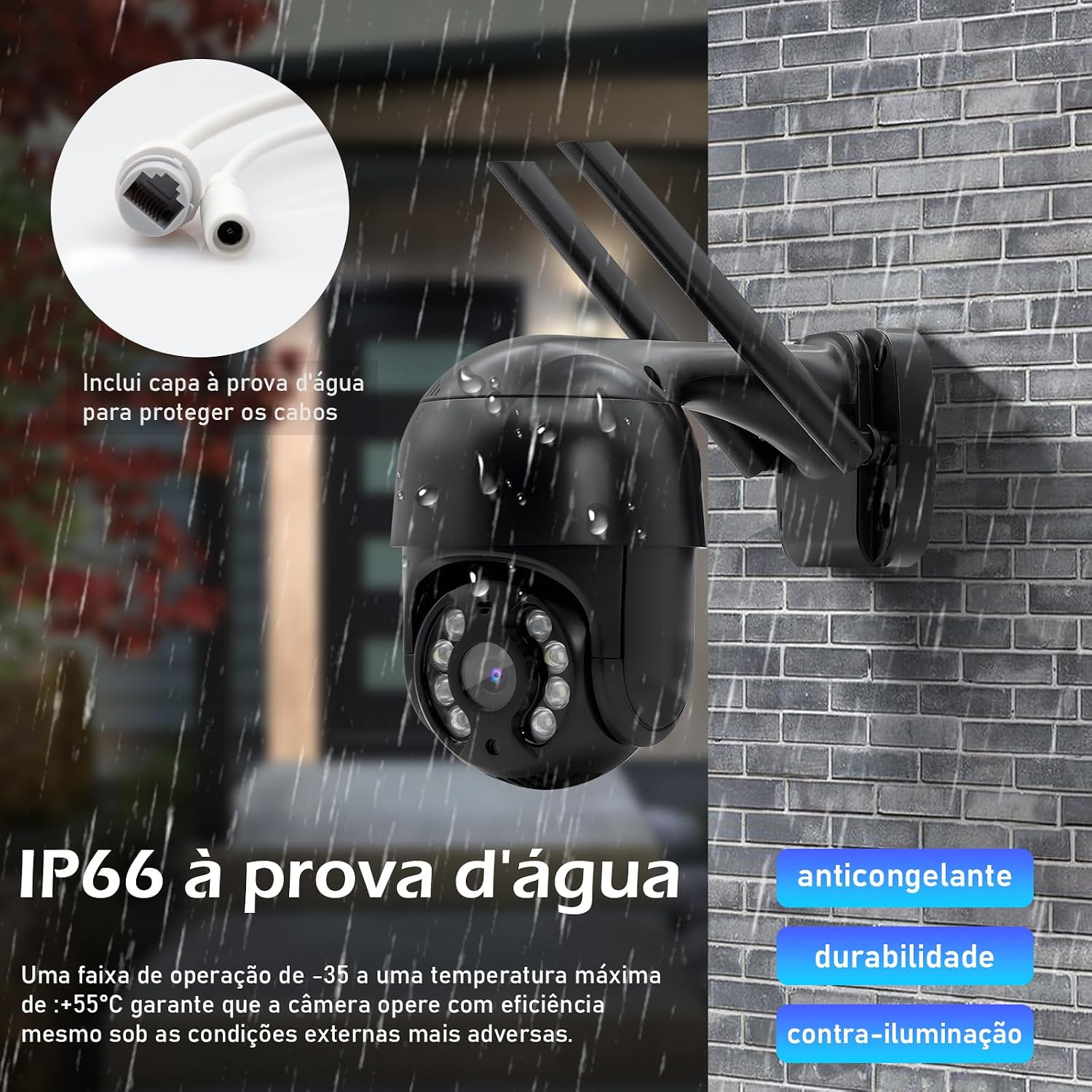 Câmera IP Sem Fio de Segurança Externa HD, Câmera Doméstica Inteligente de Visão Noturna Infravermelha Sem Fio, IP66 à Prova d'água e à Prova de Poeira, Chamada de Voz Bidirecional, Preto: imagem principal