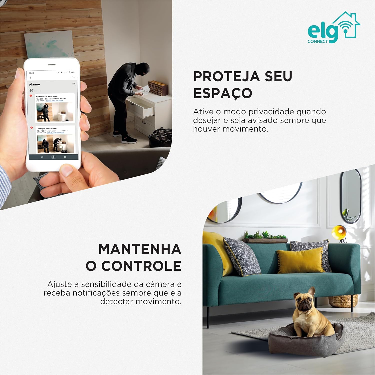 ELG, SHCI603, Câmera interna 1080P Full HD Inteligente Wi-Fi com Botão SOS, Áudio Bidirecional, Visão Noturna e Detecção de Movimentos, Branco: imagem principal