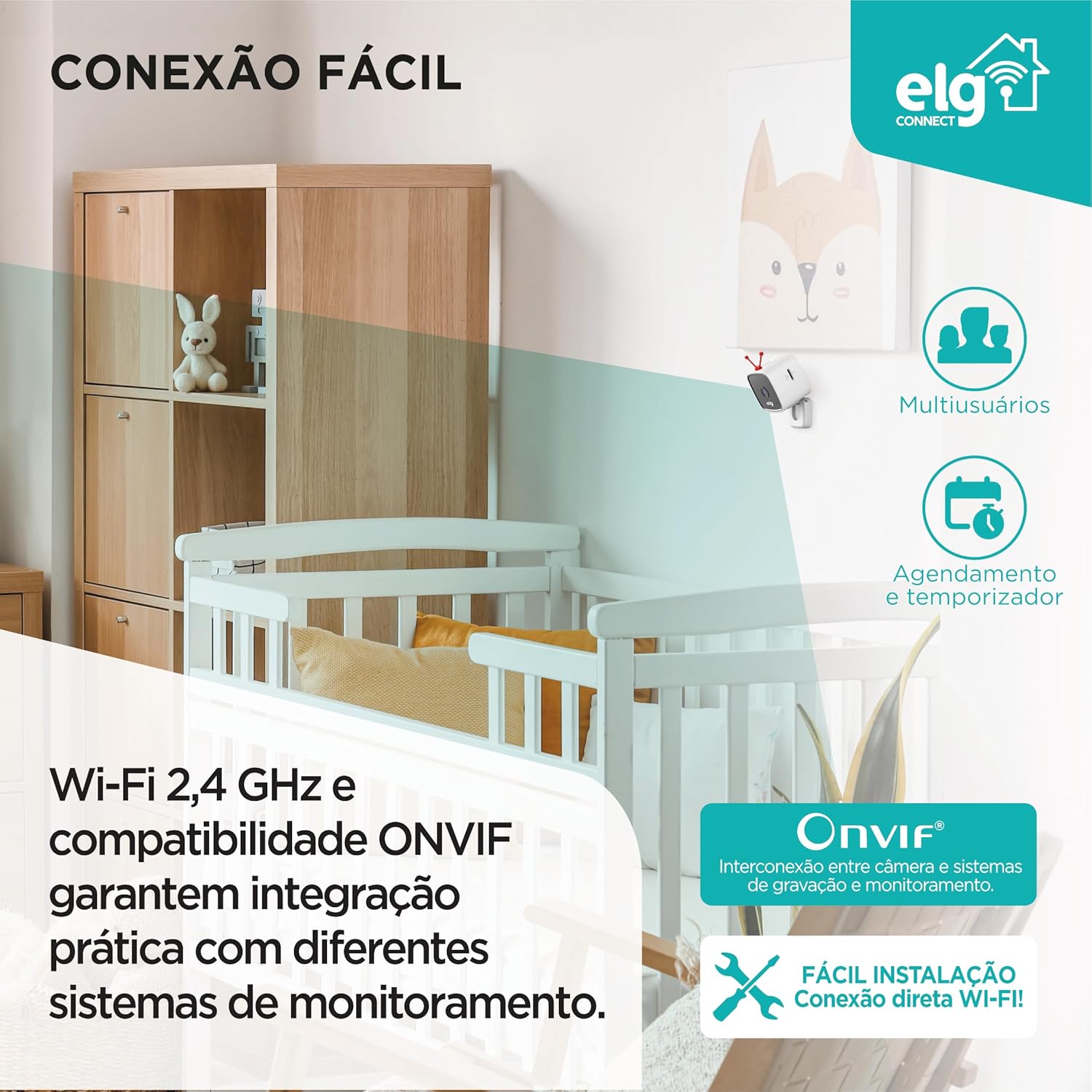 ELG, SHCI603, Câmera interna 1080P Full HD Inteligente Wi-Fi com Botão SOS, Áudio Bidirecional, Visão Noturna e Detecção de Movimentos, Branco: imagem adicional