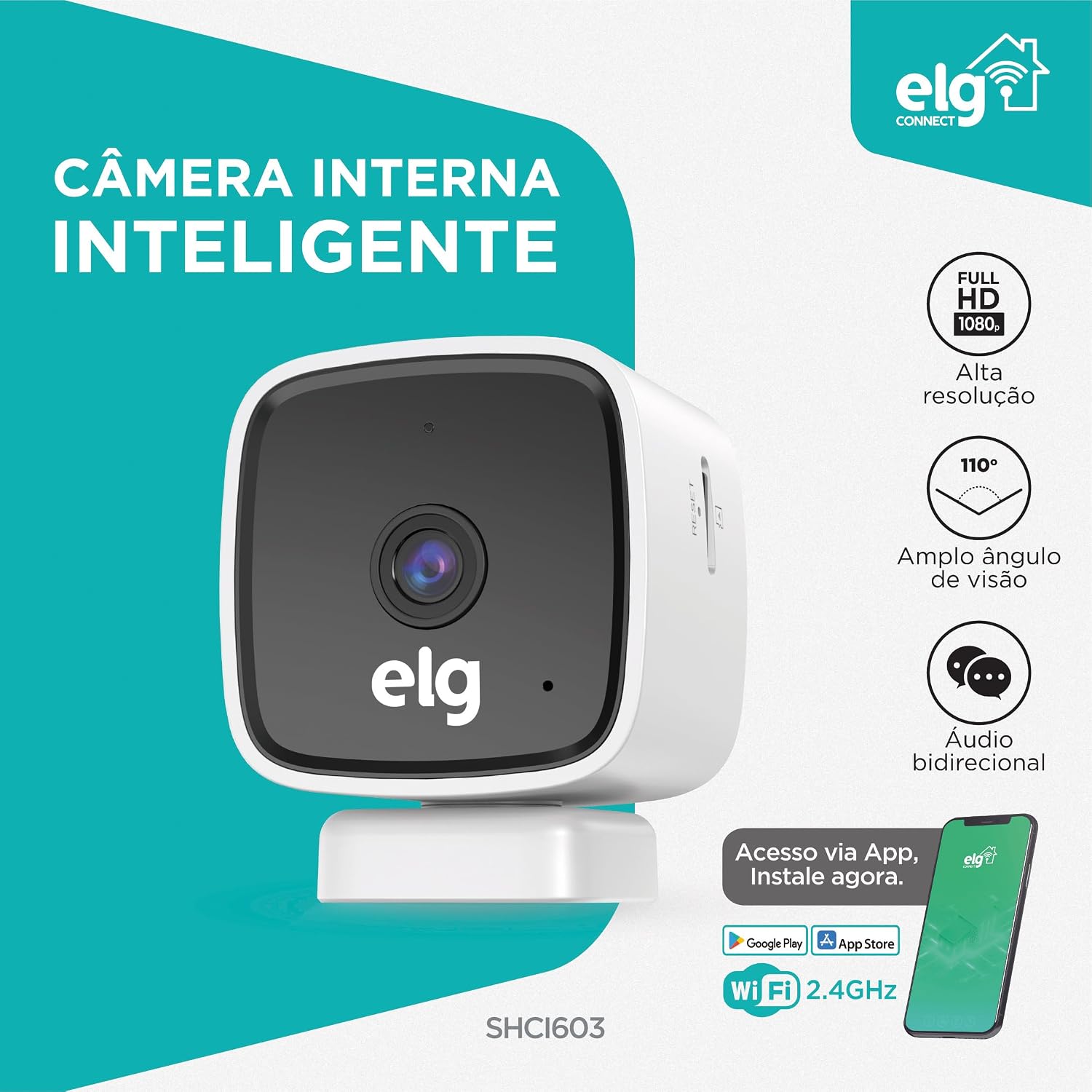 ELG, SHCI603, Câmera interna 1080P Full HD Inteligente Wi-Fi com Botão SOS, Áudio Bidirecional, Visão Noturna e Detecção de Movimentos, Branco: imagem adicional