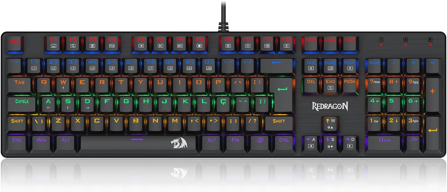 TECLADO MECÂNICO GAMER REDRAGON VALHEIM ILUMINAÇÃO RAINBOW PRETO SWITCH BROWN K608-R (PT-BROWN): imagem adicional