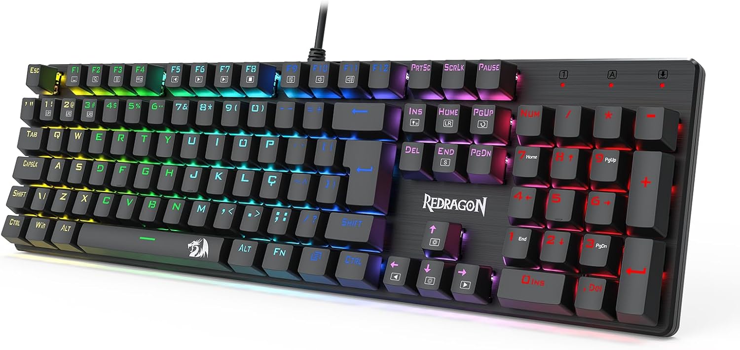 TECLADO MECANICO GAMER REDRAGON SINDRI RAINBOW PRETO: imagem adicional