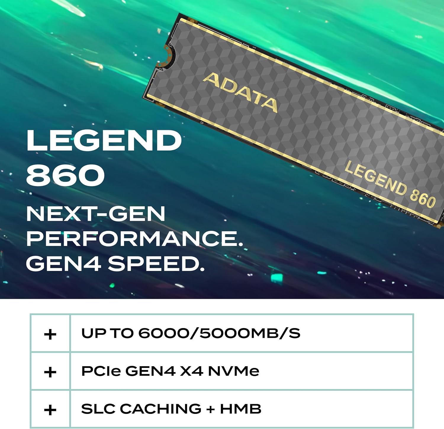 ADATA Legend 860 SSD NVMe M.2 2280 1TB PCIe Gen4, Leitura 6000MB/s, Gravação 5000MB/s: imagem principal