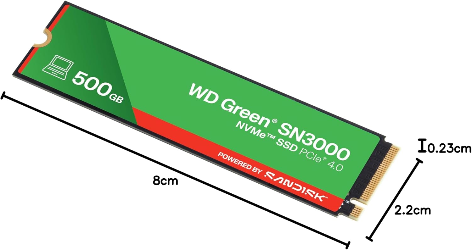 Western Digital SSD interno 500GB WD Green SN3000 NVMe - Unidade de estado sólido - PCIe Gen4, M.2 2280, até 5.000 MB/s - WDS500G4G0E: imagem adicional
