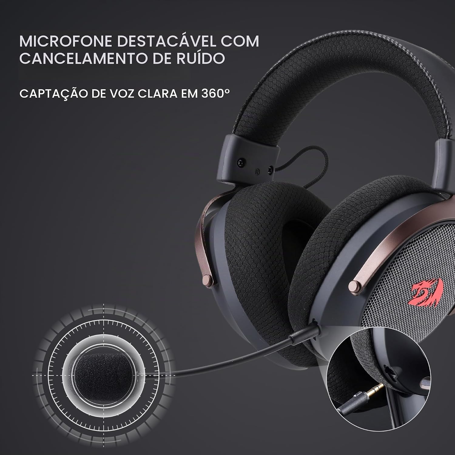 Headset Gamer Redragon Arrow Preto 7.1 Surround Virtual USB Tipo-C Microfone Removível Drivers 53mm H858: imagem adicional