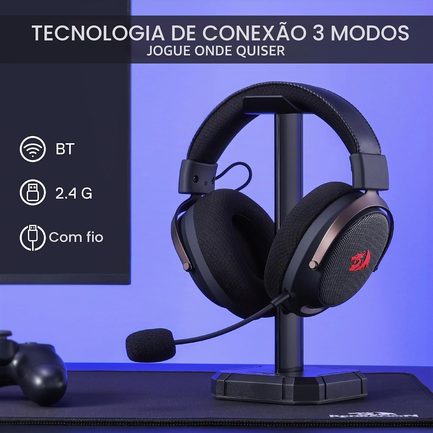 Headset Gamer Redragon Arrow Preto 7.1 Surround Virtual USB Tipo-C Microfone Removível Drivers 53mm H858: imagem adicional