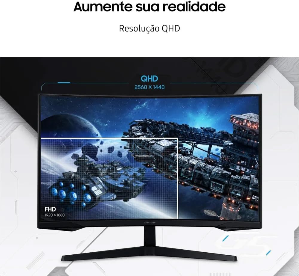 Monitor Gamer Samsung Odyssey G5 27, Resolução QHD, Taxa de atualização de 165Hz & 1ms de tempo de resposta (MPRT), Curvatura com 1000R, HDR 10, AMD FreeSync, Eye Saver Mode & Flicker Free Mode: imagem adicional