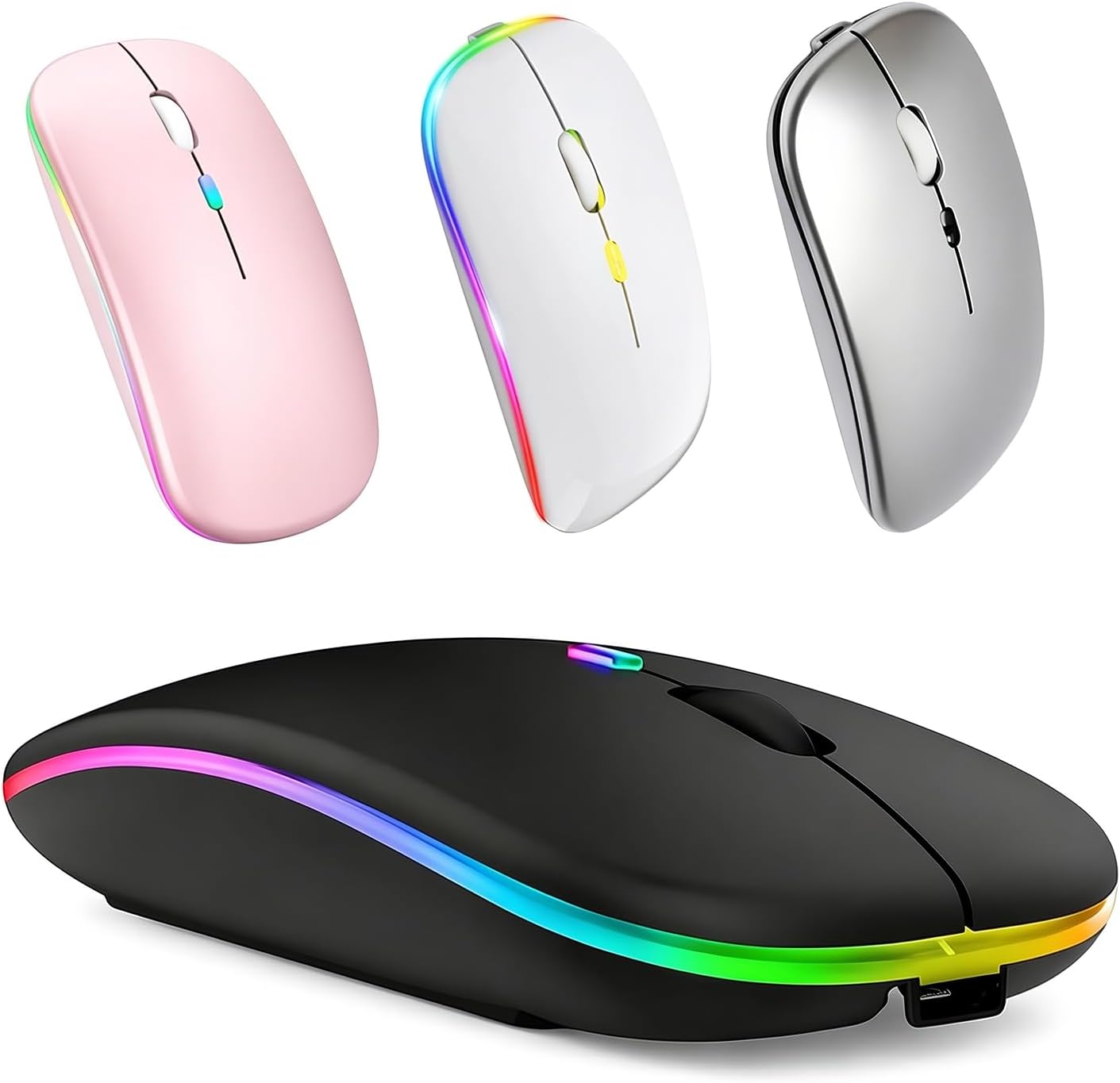 Mouse Bluetooth Recarregável sem Fio Dupla Conexão, e USB, Wireless Mouse compatível com iPhone, MacBook,iPad,Laptop,PC,Notebook, Tablet,Ergonômico, Premium Yecna (Preto): imagem adicional