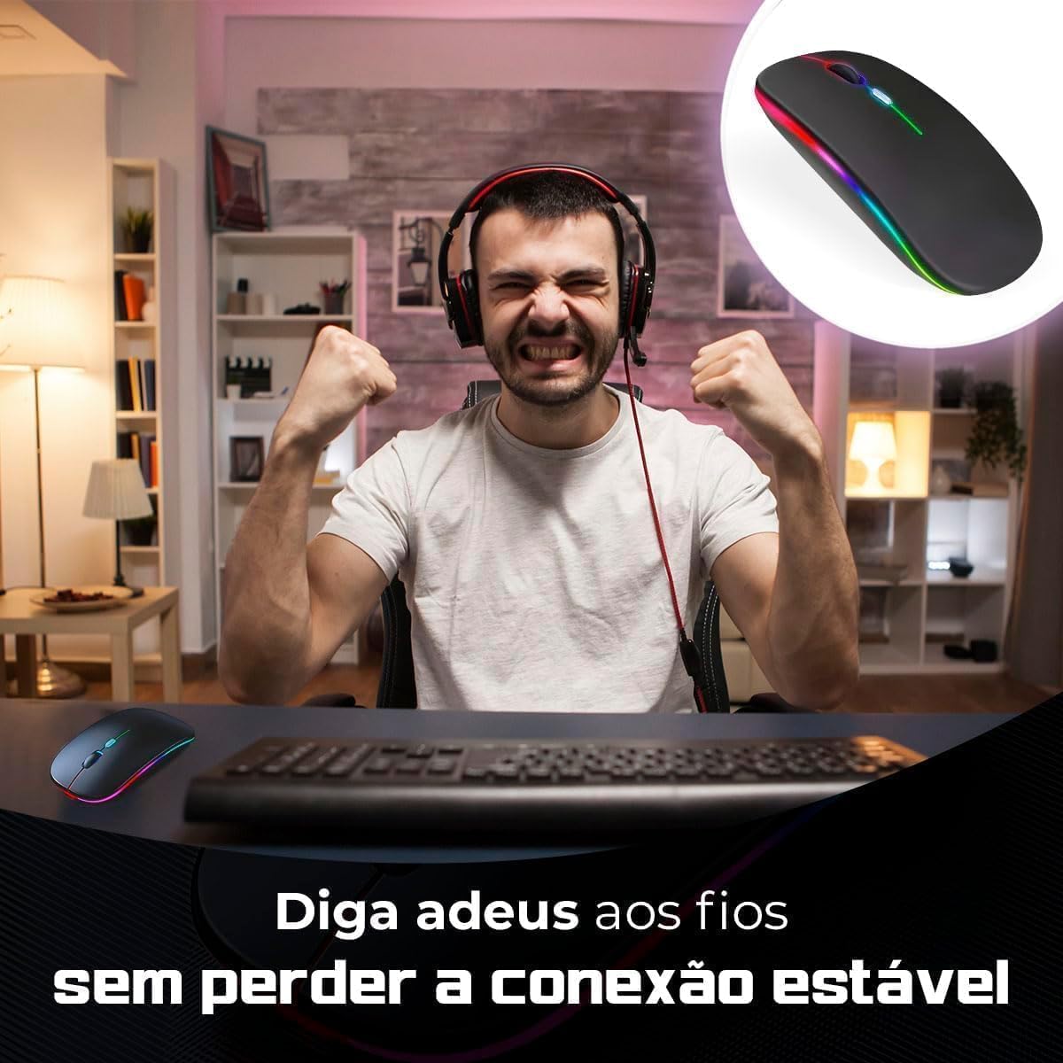 Mouse Sem Fio Recarregável Wireless Bluetooth Optico Led Rgb Colorido Ergonômico Usb 2.4 Ghz Notebook Computador Pc Desktop Linha Premium - Cores Sortidas: imagem adicional