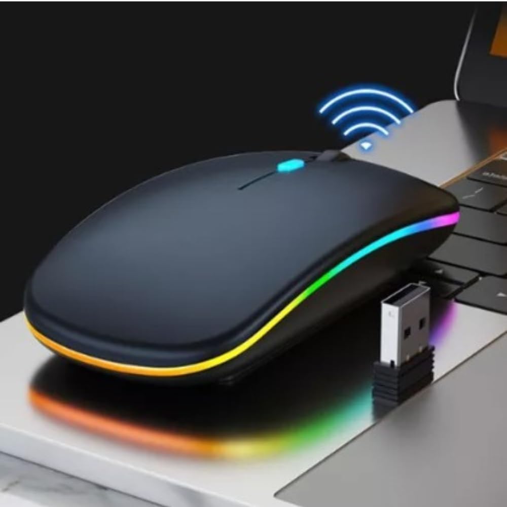 Mouse Sem Fio Recarregável Wireless Bluetooth Optico Led Rgb Colorido Ergonômico Usb 2.4 Ghz Notebook Computador Pc Desktop Linha Premium - Cores Sortidas: imagem adicional