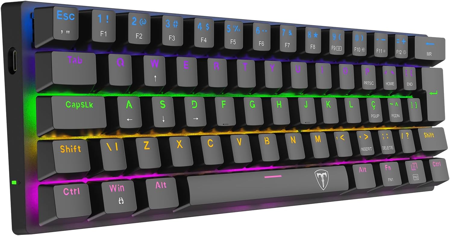 Teclado Mecânico Gamer T-Dagger Arena Iluminação Rainbow Preto 60% Switch Marrom T-TGK321-BR: imagem adicional
