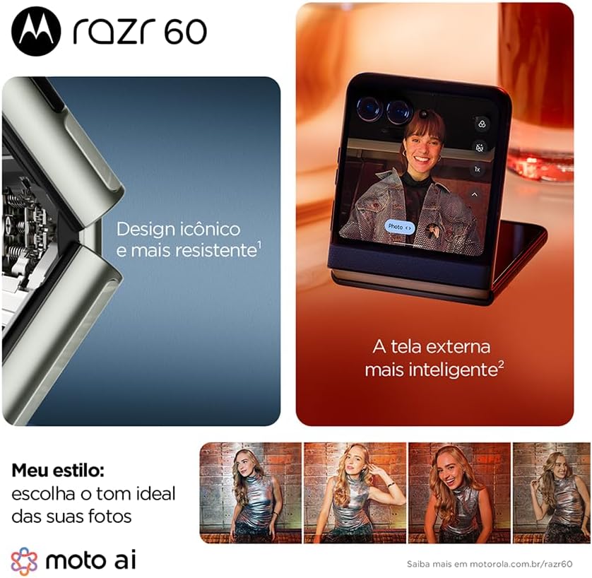Smartphone Motorola Razr 60-256GB 12GB RAM+12GB Ram Boost Tela dobrável 6,9" pOLED e externa 3,6” Moto AI camera IP48 - Azul Marinho: imagem adicional