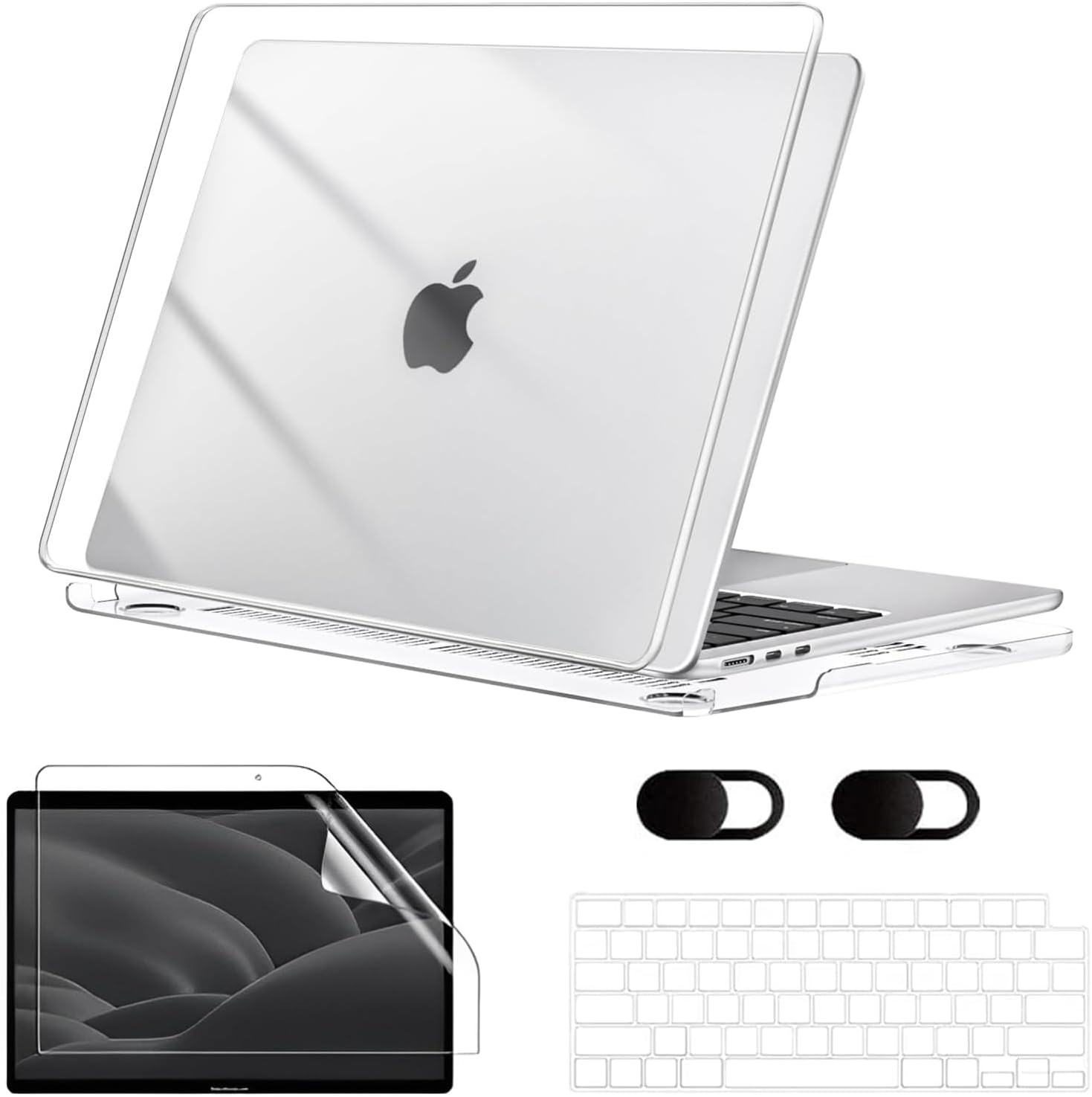 Capa para Macbook Air 13,6'' A2681(M2) 2022/A3113(M3) 2024/A3240(M4) 2025/(M5)2026, Com Película de Teclado, Película de Tela Hidrogel e Capa de privacidade para câmera (Transparente Cristalino): imagem adicional