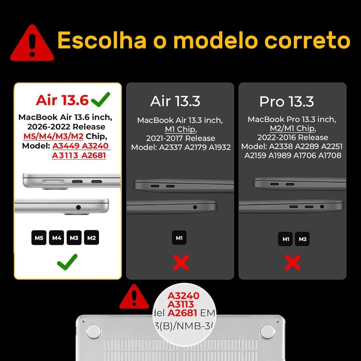 Capa para Macbook Air 13,6'' A2681(M2) 2022/A3113(M3) 2024/A3240(M4) 2025/(M5)2026, Com Película de Teclado, Película de Tela Hidrogel e Capa de privacidade para câmera (Transparente Cristalino): imagem adicional