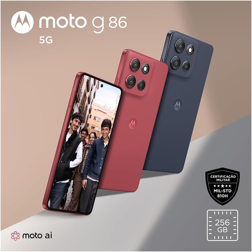 Smartphone Motorola Moto g86 5G - 256GB 24GB (8GB RAM+16GB Ram Boost) Tela 1.5K pOLED, 50MP Sony camera OIS Moto AI, videos em 4K, IP68 + IP69 - Vermelho: imagem adicional