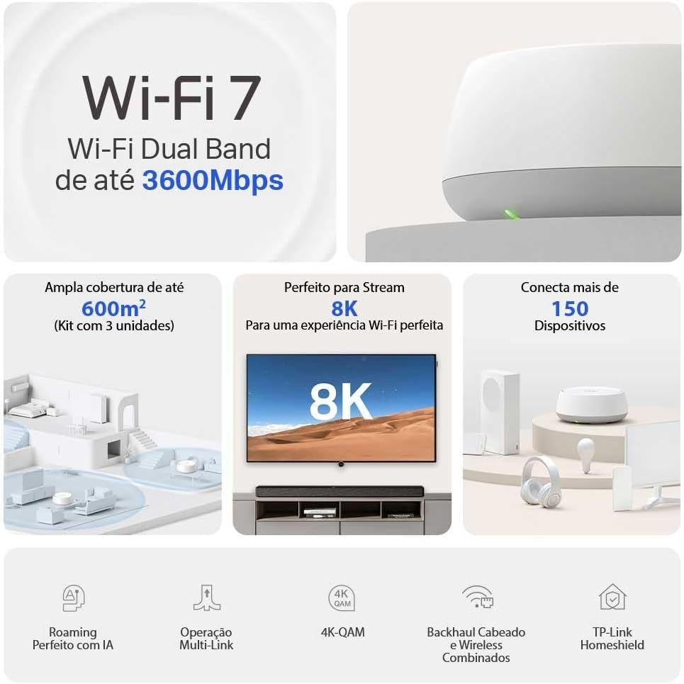 TP-Link Deco BE22 (1 un.) Roteador Mesh Wi-Fi 7 BE3600 Dual Band, Cobertura de até 200 m², Conexão para Mais de 150 Dispositivos, 2 Portas Gigabit por Unidade, MLO, VPN e Mesh Gerenciado por IA: imagem adicional