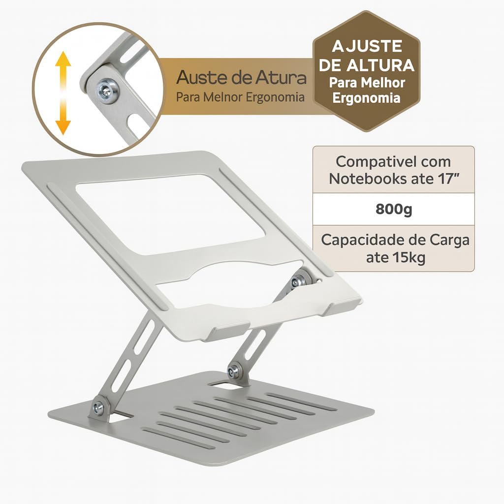 Suporte para Notebook em Aço Carbono Apoio Ajustável Apoiador Dobrável E Ergonômico Ventilado para Mac Notebook MacBook Pro/Air Lenovo Dell e Mais (10-17 Laptop) até 17.3" (10KG) Home Office e Estudos: imagem adicional