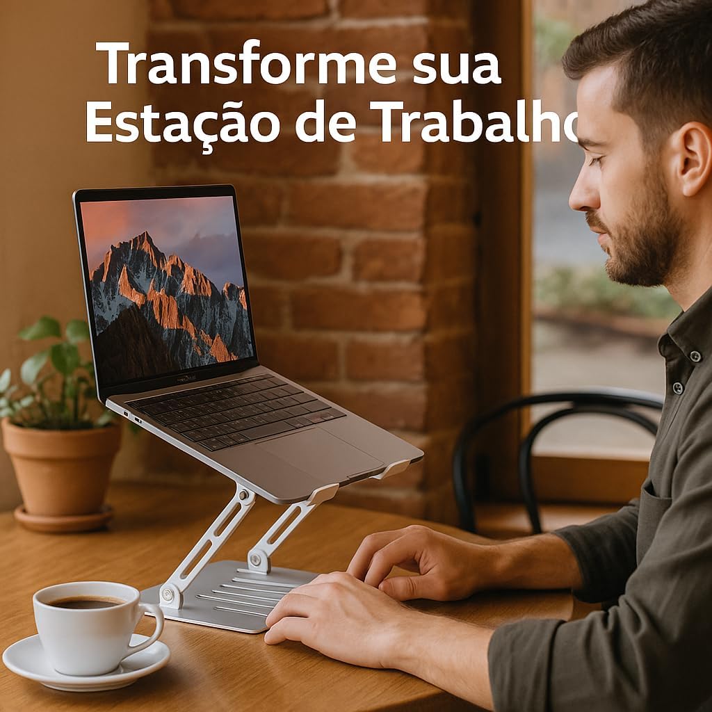 Suporte para Notebook em Aço Carbono Apoio Ajustável Apoiador Dobrável E Ergonômico Ventilado para Mac Notebook MacBook Pro/Air Lenovo Dell e Mais (10-17 Laptop) até 17.3" (10KG) Home Office e Estudos: imagem adicional