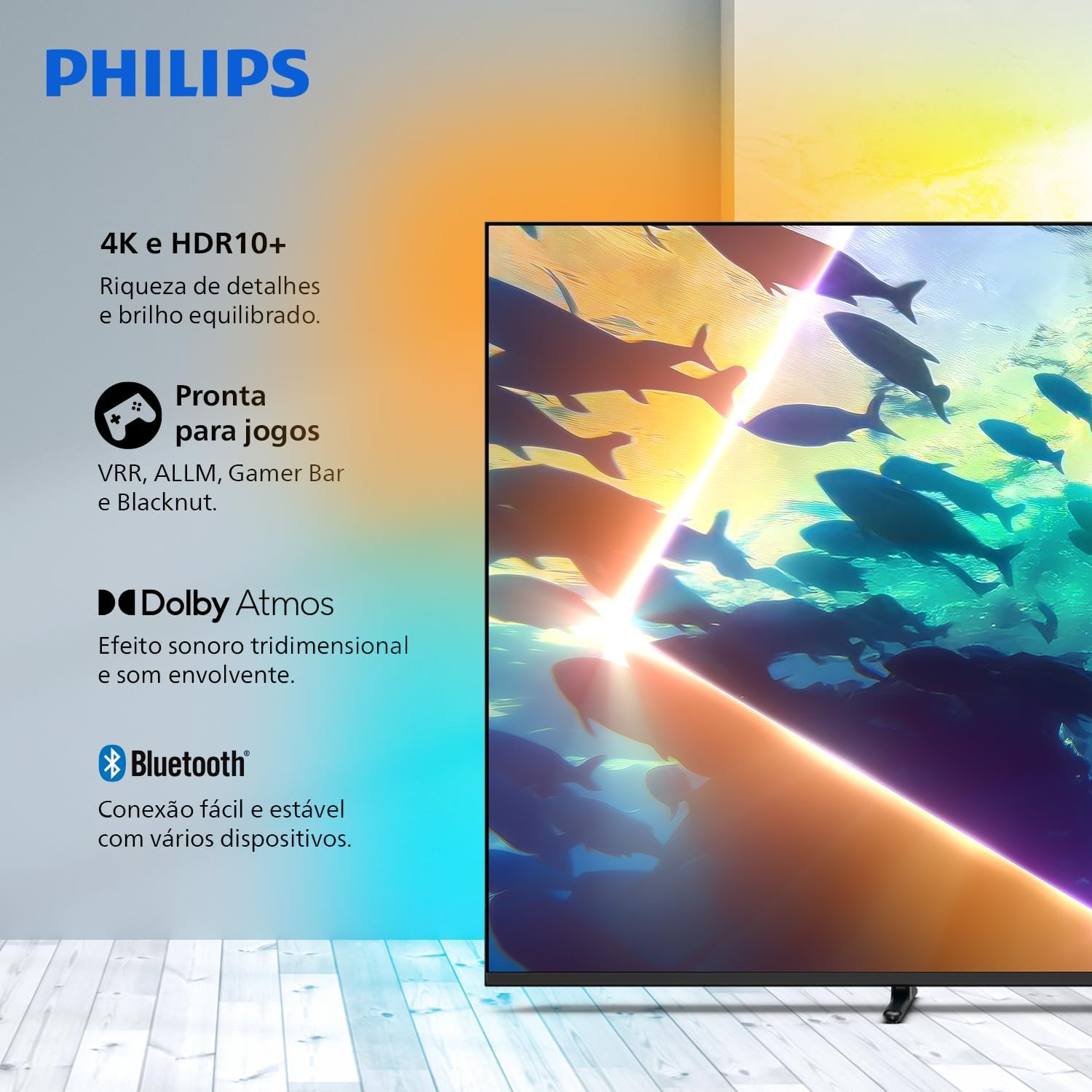 PHILIPS, Smart TV Ambilight 65" 4K, Titan OS, 65PUG8100/78, Comando de Voz, HDR10+/Dolby Atmos, VRR/ALLM, Bluetooth: imagem adicional