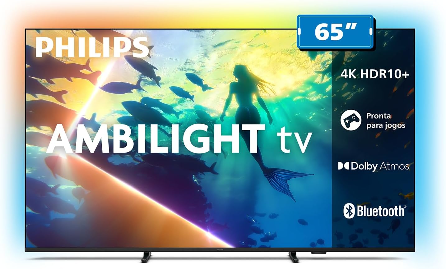 PHILIPS, Smart TV Ambilight 65" 4K, Titan OS, 65PUG8100/78, Comando de Voz, HDR10+/Dolby Atmos, VRR/ALLM, Bluetooth: imagem adicional