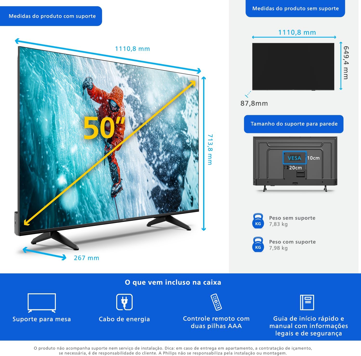 PHILIPS Smart TV, 50" 4K, 50PUG7300, Comando de Voz, Bluetooth, HDR, Dolby Atmos, HDMI, USB, Wi-Fi: imagem adicional